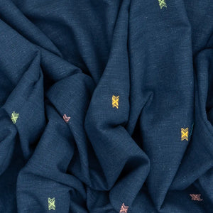 Navy Blue Handloom Bhujodi Cotton Saree With Cross Buttas