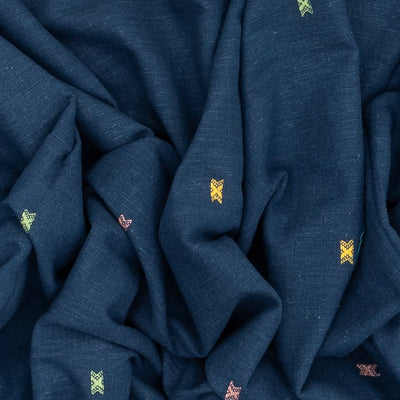 Navy Blue Handloom Bhujodi Cotton Saree With Cross Buttas