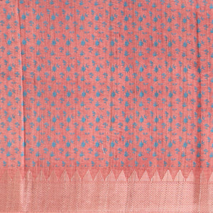 Red  floral design semi-banaras tussar saree with self temple zari border & floral design pallu