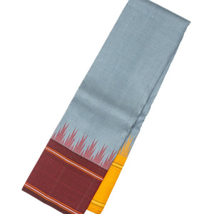Grey Handloom Kanchipuram Korvai Silk Saree With Ganga Jamuna border