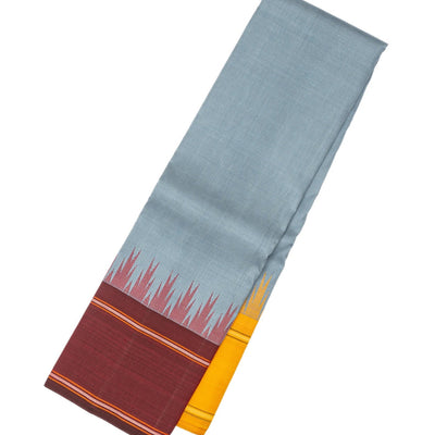 Grey Handloom Kanchipuram Korvai Silk Saree With Ganga Jamuna border