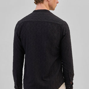 Black Mandarin Self-Design Shirt