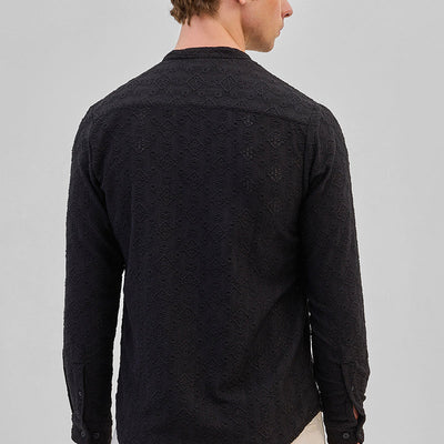 Black Mandarin Self-Design Shirt