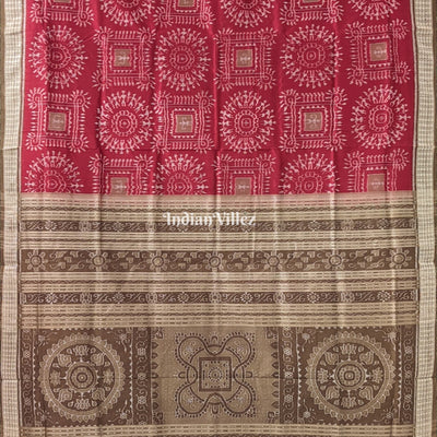 Maroon Tribal Pure Sambalpuri Bomkai Silk Saree