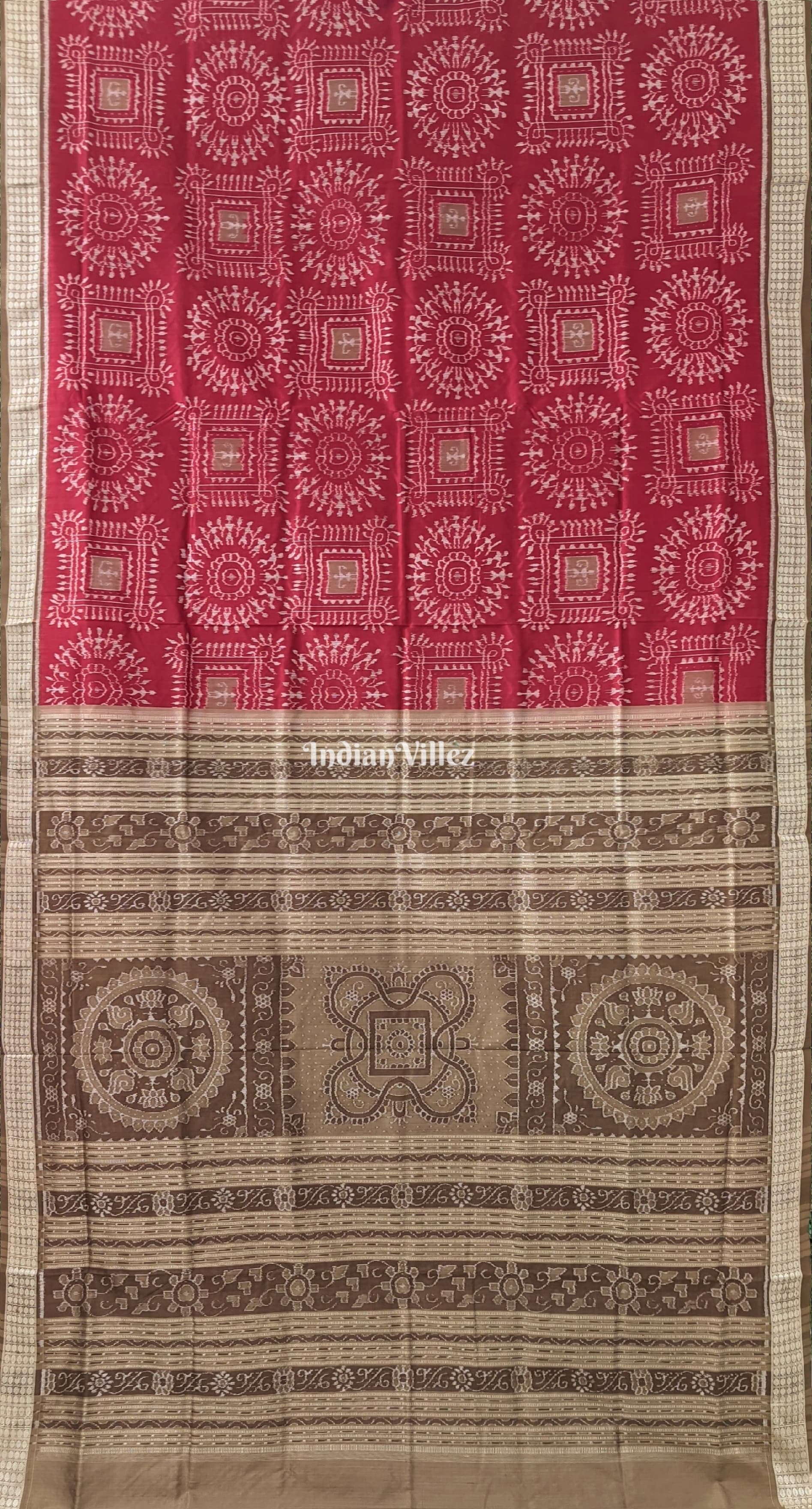 Maroon Tribal Pure Sambalpuri Bomkai Silk Saree