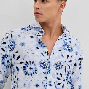 White Textured Floral Shirt