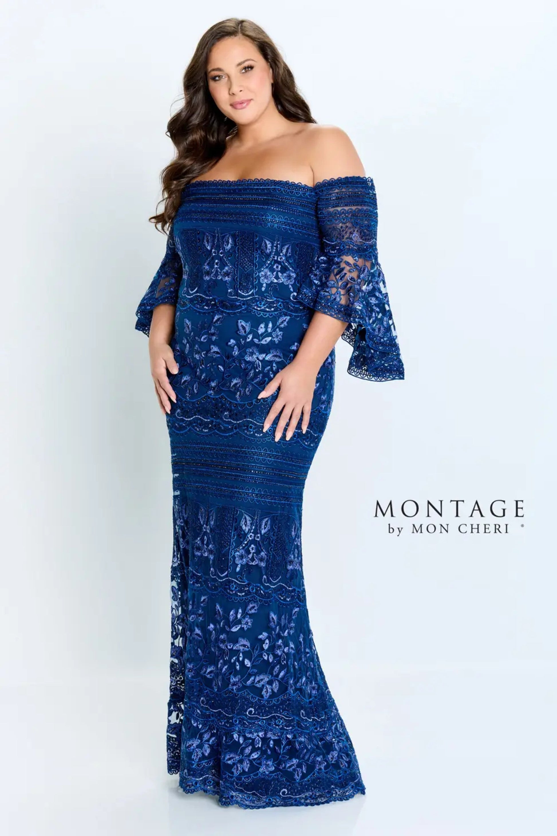 Montage M514 Formal Beaded Lace Long Fitted Evening Dress