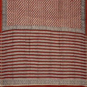 Crimson Handloom Chanderi Cotton Saree With Printed Floral Bud Motifs