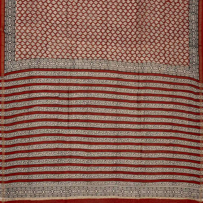 Crimson Handloom Chanderi Cotton Saree With Printed Floral Bud Motifs
