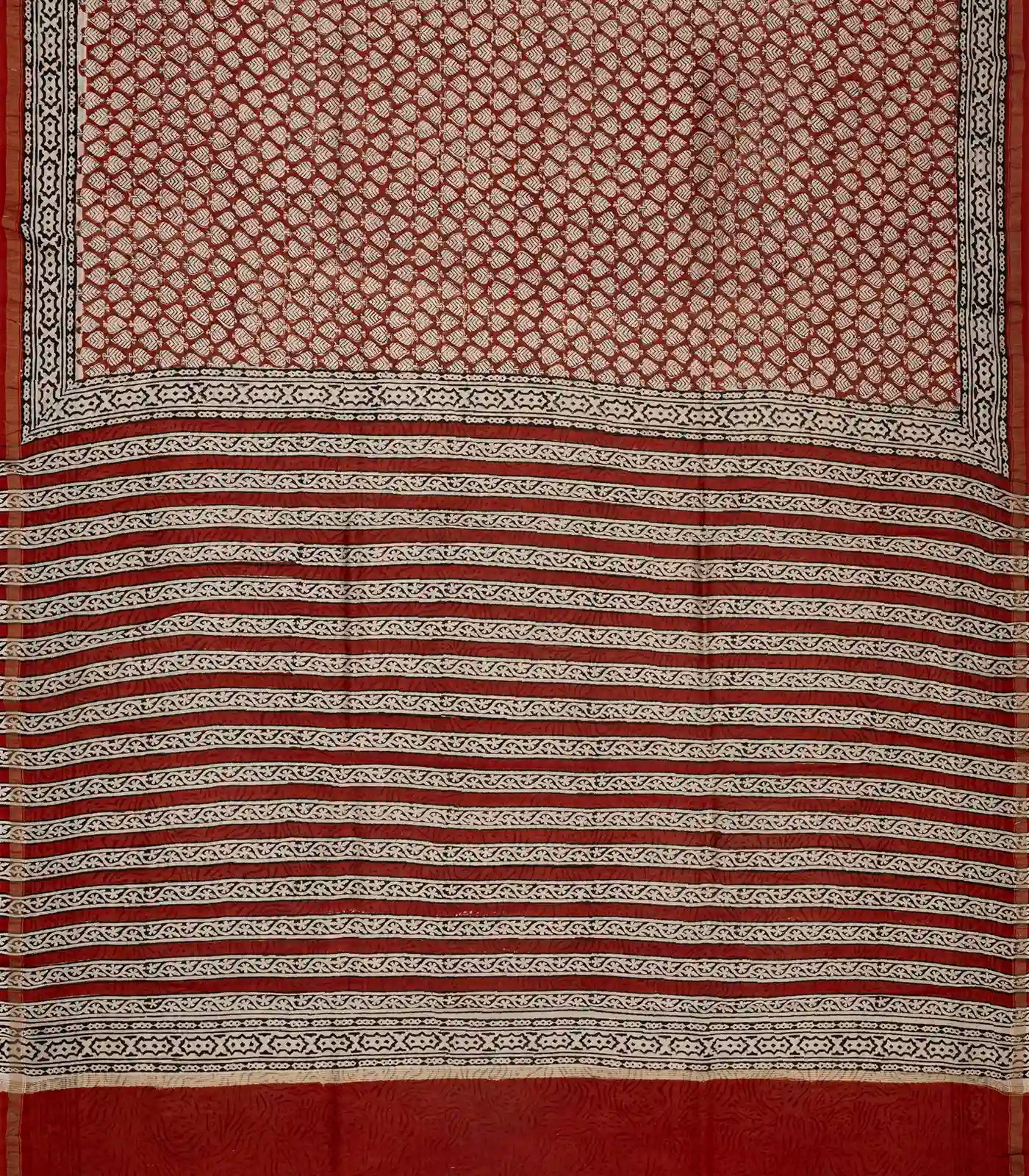 Crimson Handloom Chanderi Cotton Saree With Printed Floral Bud Motifs