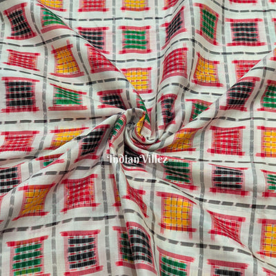 Multicolored Ashwin Theme Sambalpuri Ikat Silk Fabric