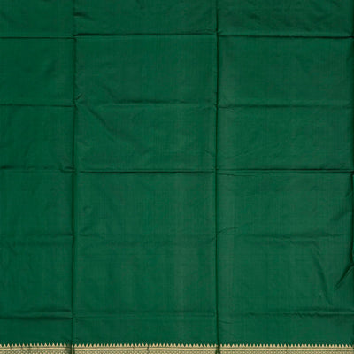 Dark Green Handloom Banarasi Silk Saree With Gold & Silver Zari Buttas