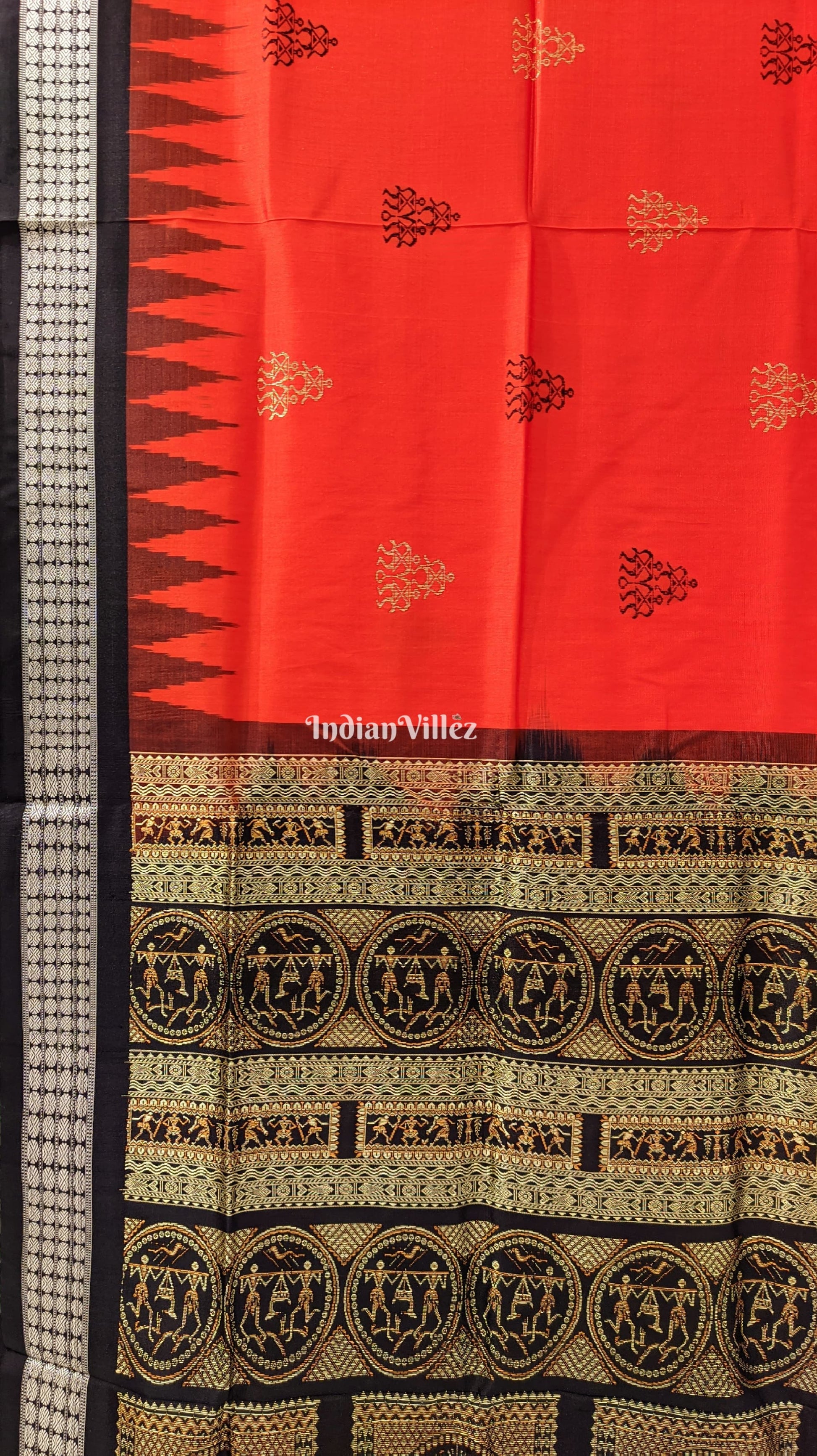 Orange Tribal Doli Sawari Theme Sambalpuri Bomkai Silk Saree