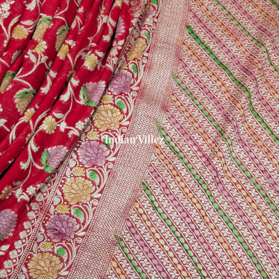 Red Flower Design Banarasi Khaddi Georgette Saree
