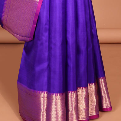 Blue zari buttas silk saree, contrast traditional zari design border & intricate pallu