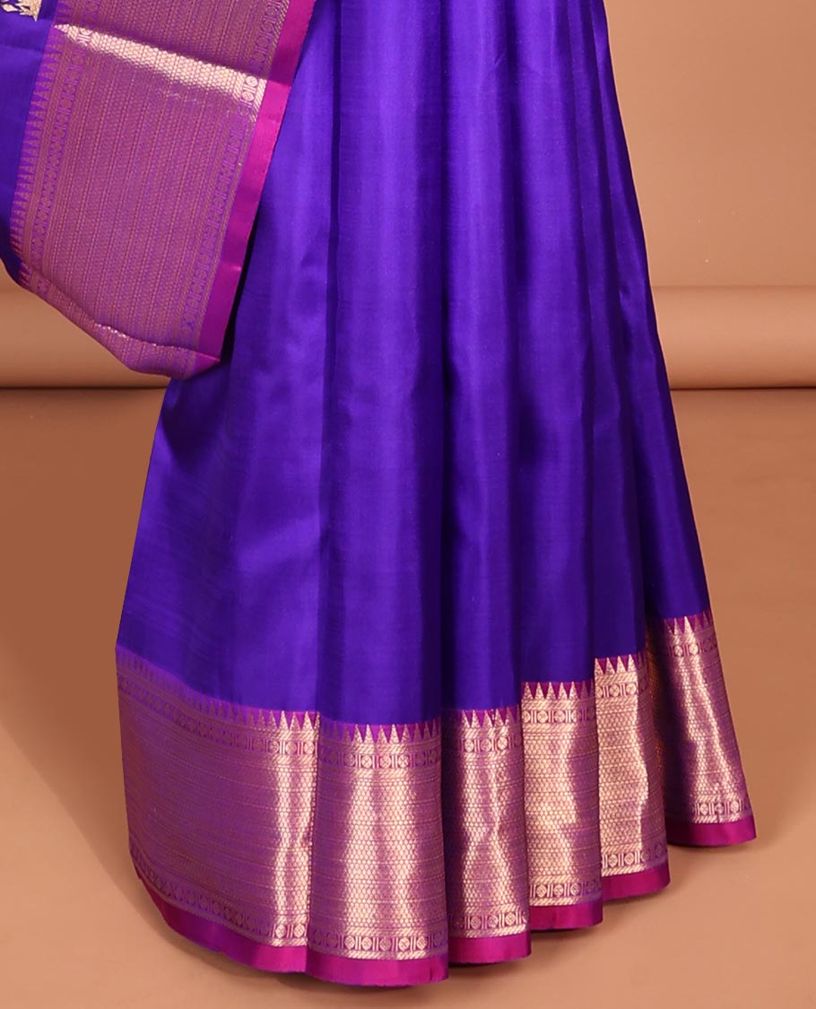 Blue zari buttas silk saree, contrast traditional zari design border & intricate pallu