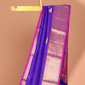 Blue zari buttas silk saree, contrast traditional zari design border & intricate pallu
