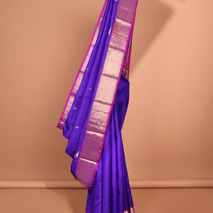 Blue zari buttas silk saree, contrast traditional zari design border & intricate pallu