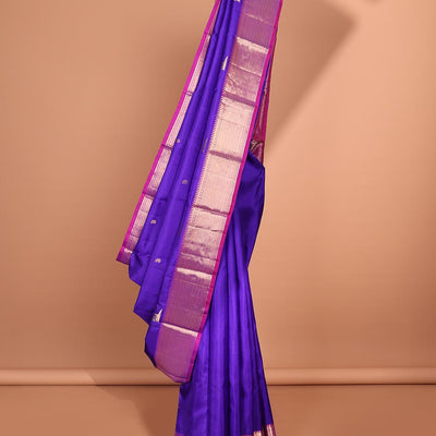 Blue zari buttas silk saree, contrast traditional zari design border & intricate pallu