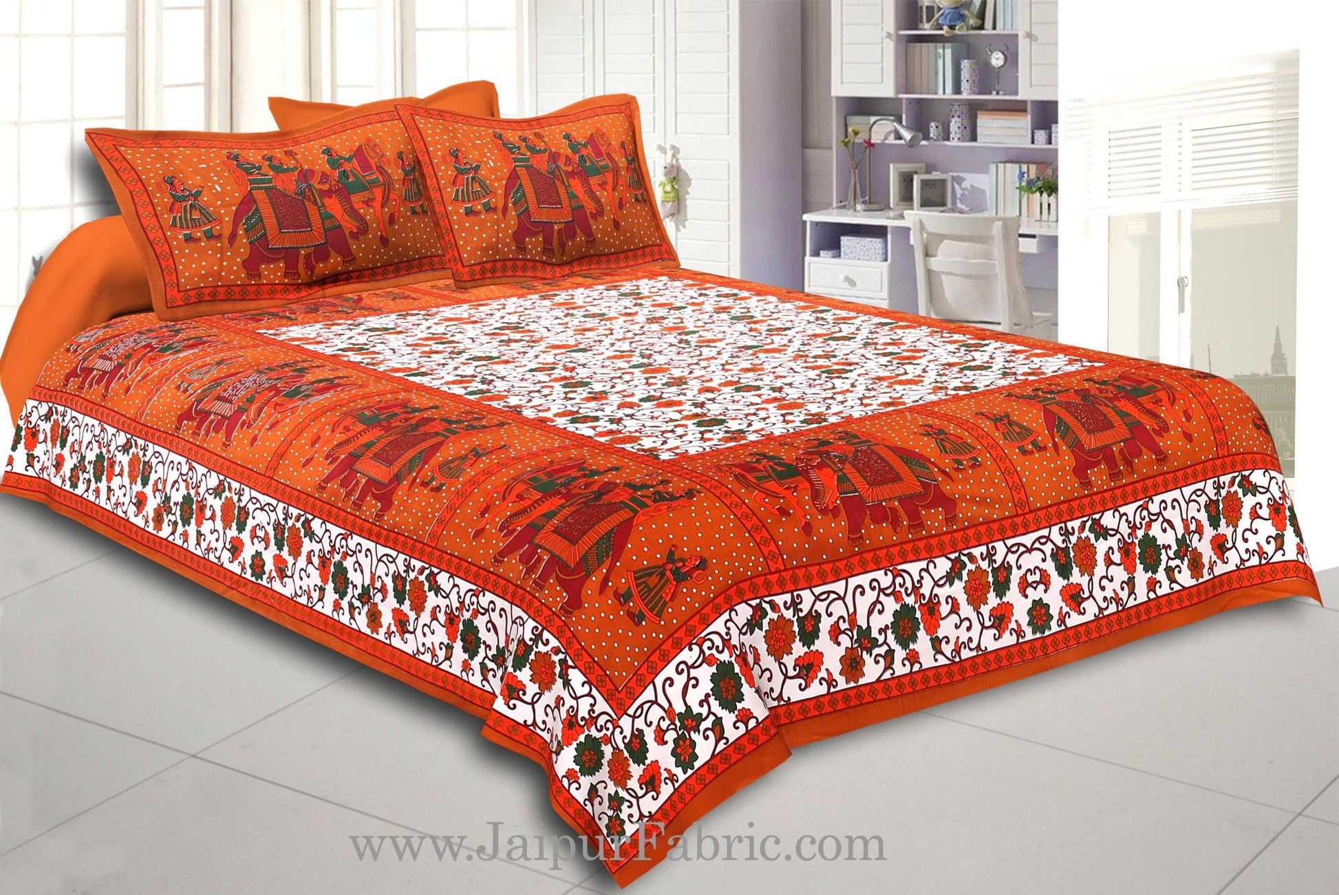 Brown Gangaur Pattern cotton Double Bed sheet