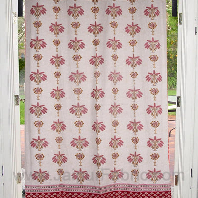 Baby Pink Tree Print Cotton Grommet Curtain