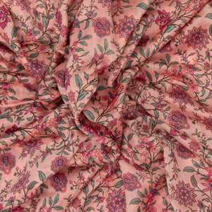 Light Peach Handloom Chanderi Cotton Saree With Printed Floral Motif