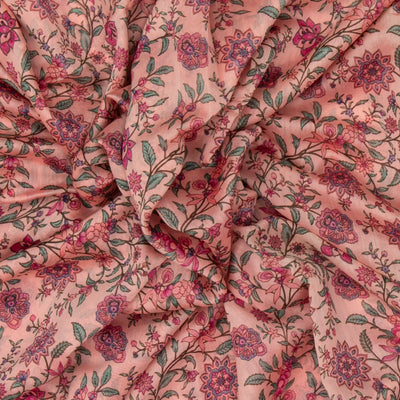 Light Peach Handloom Chanderi Cotton Saree With Printed Floral Motif