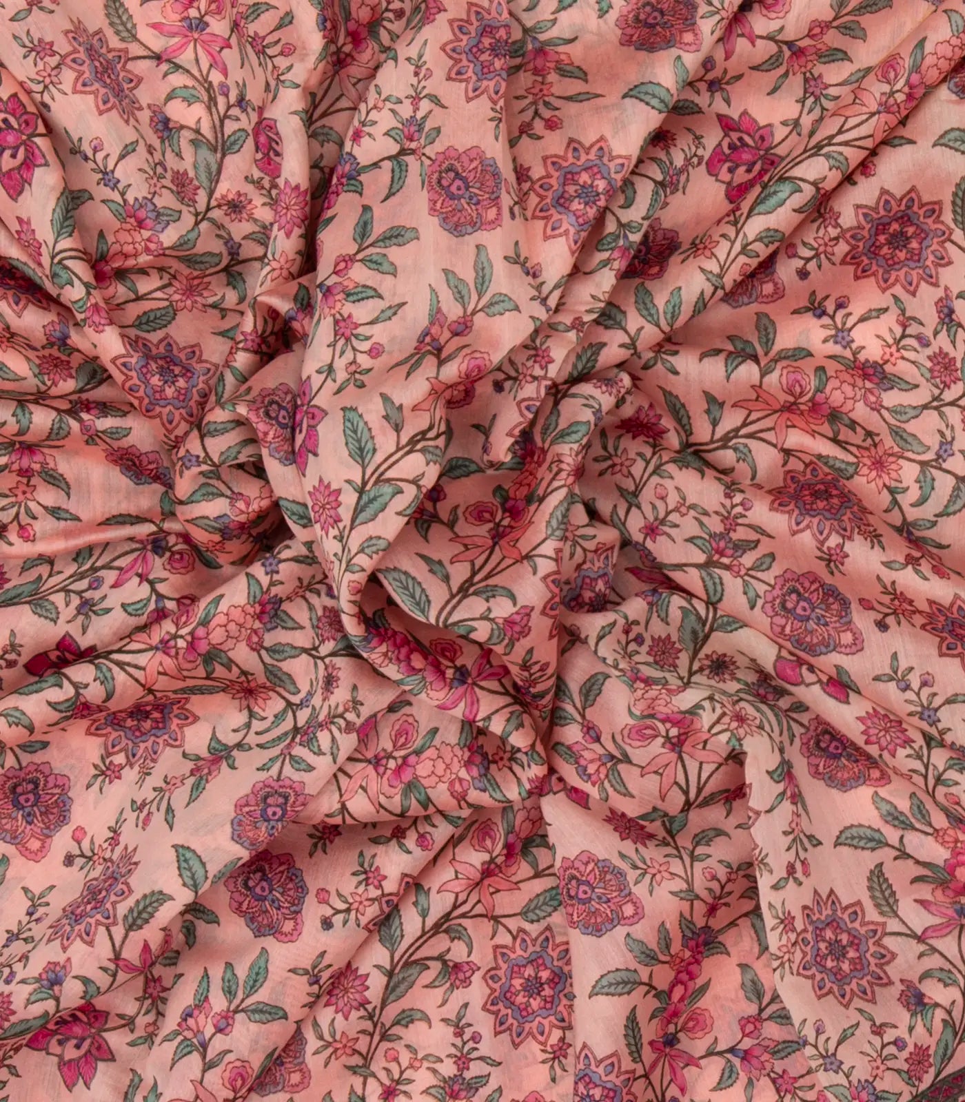 Light Peach Handloom Chanderi Cotton Saree With Printed Floral Motif