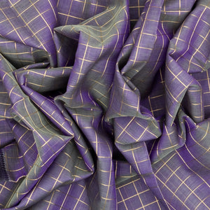 Lavender Handloom Silk Cotton Saree With Zari Checks