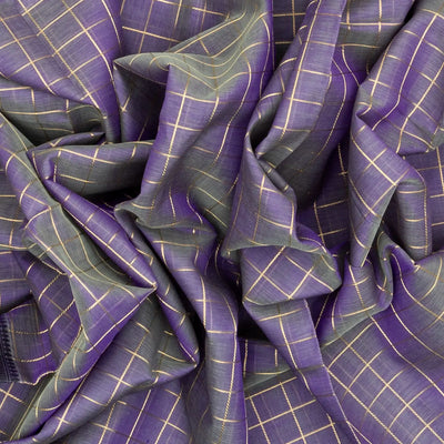 Lavender Handloom Silk Cotton Saree With Zari Checks