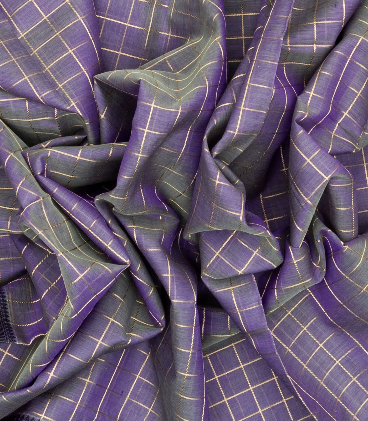 Lavender Handloom Silk Cotton Saree With Zari Checks