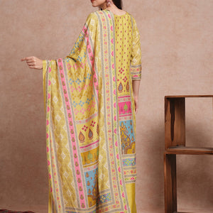 Ethnic Printed & Mirror Embroidered Straight Fit Kurta with Pant and Dupatta - Green