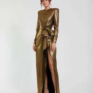 Mac Duggal 27206 Long Sleeve Formal Metallic Evening Dress