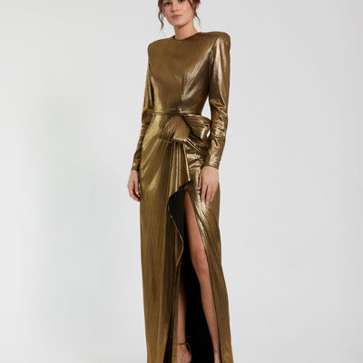 Mac Duggal 27206 Long Sleeve Formal Metallic Evening Dress