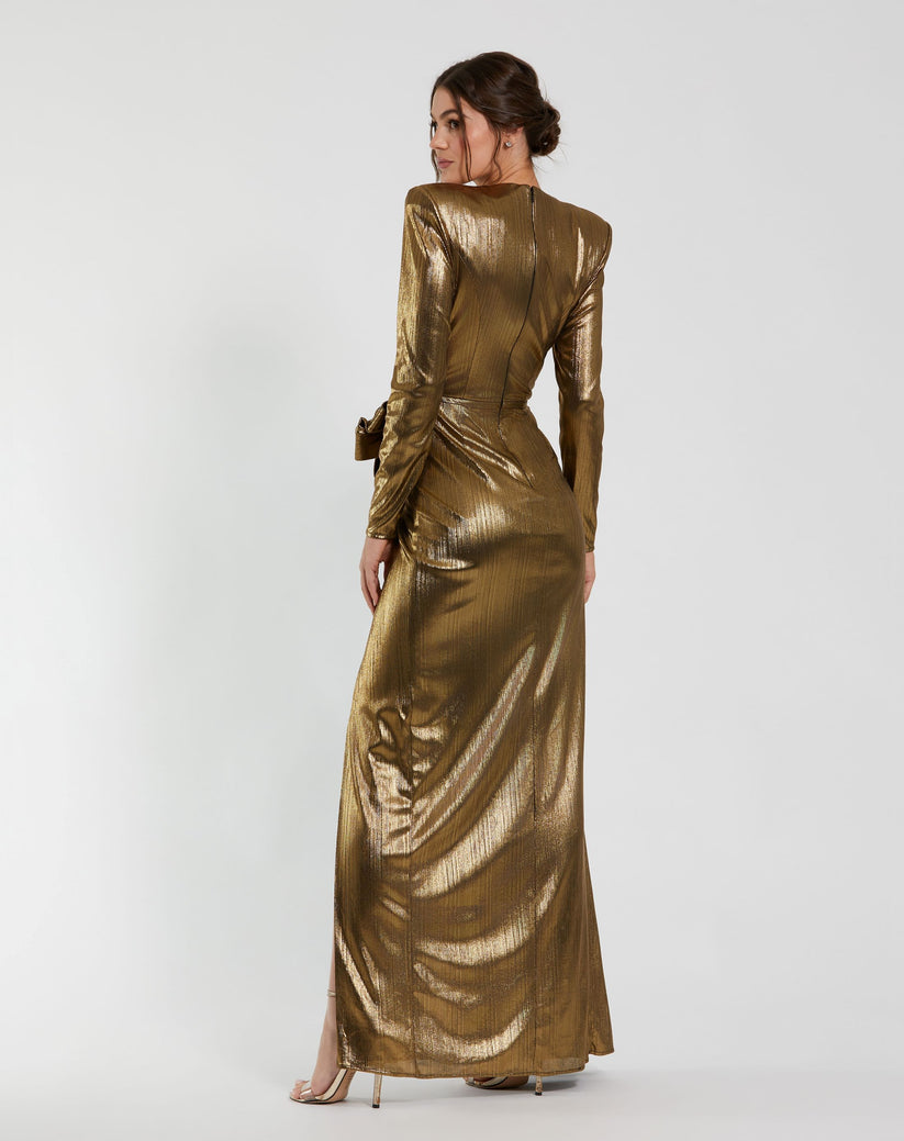 Mac Duggal 27206 Long Sleeve Formal Metallic Evening Dress