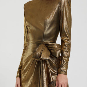 Mac Duggal 27206 Long Sleeve Formal Metallic Evening Dress