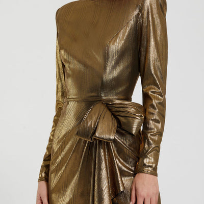 Mac Duggal 27206 Long Sleeve Formal Metallic Evening Dress