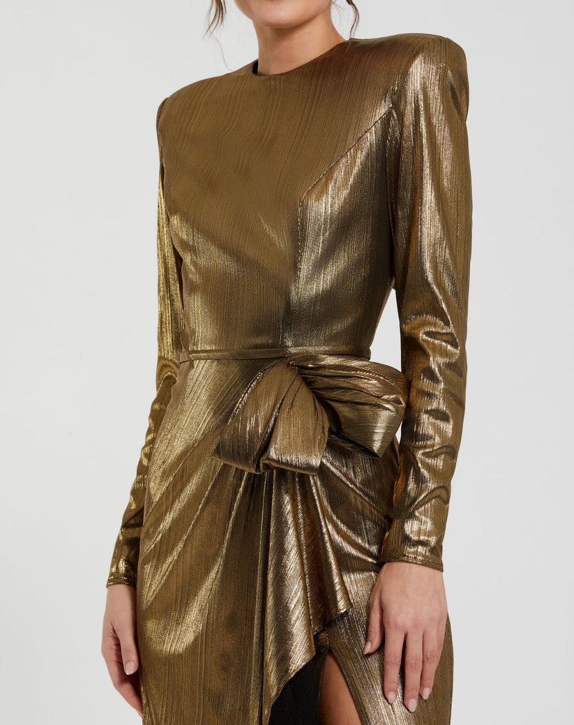 Mac Duggal 27206 Long Sleeve Formal Metallic Evening Dress