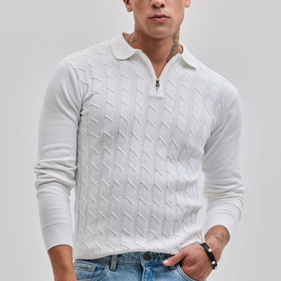 White Zipper Knitted Polo T-Shirt