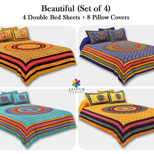 COMBO104  Beautiful Multicolor 4 Bedsheet + 8 Pillow Cover