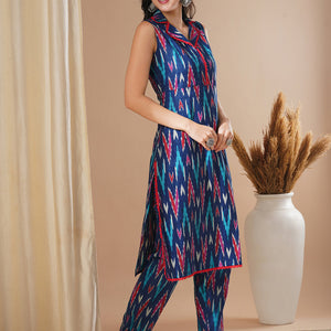 Ethnic Ikat Printed Straight Fit Co-ord Set - Blue