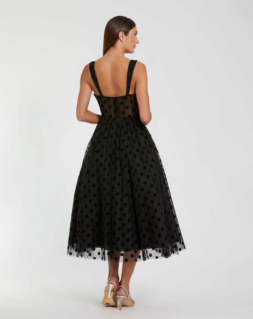 Mac Duggal 27539 A Line Polka Dot Formal Tea Length Dress