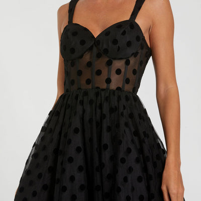 Mac Duggal 27539 A Line Polka Dot Formal Tea Length Dress