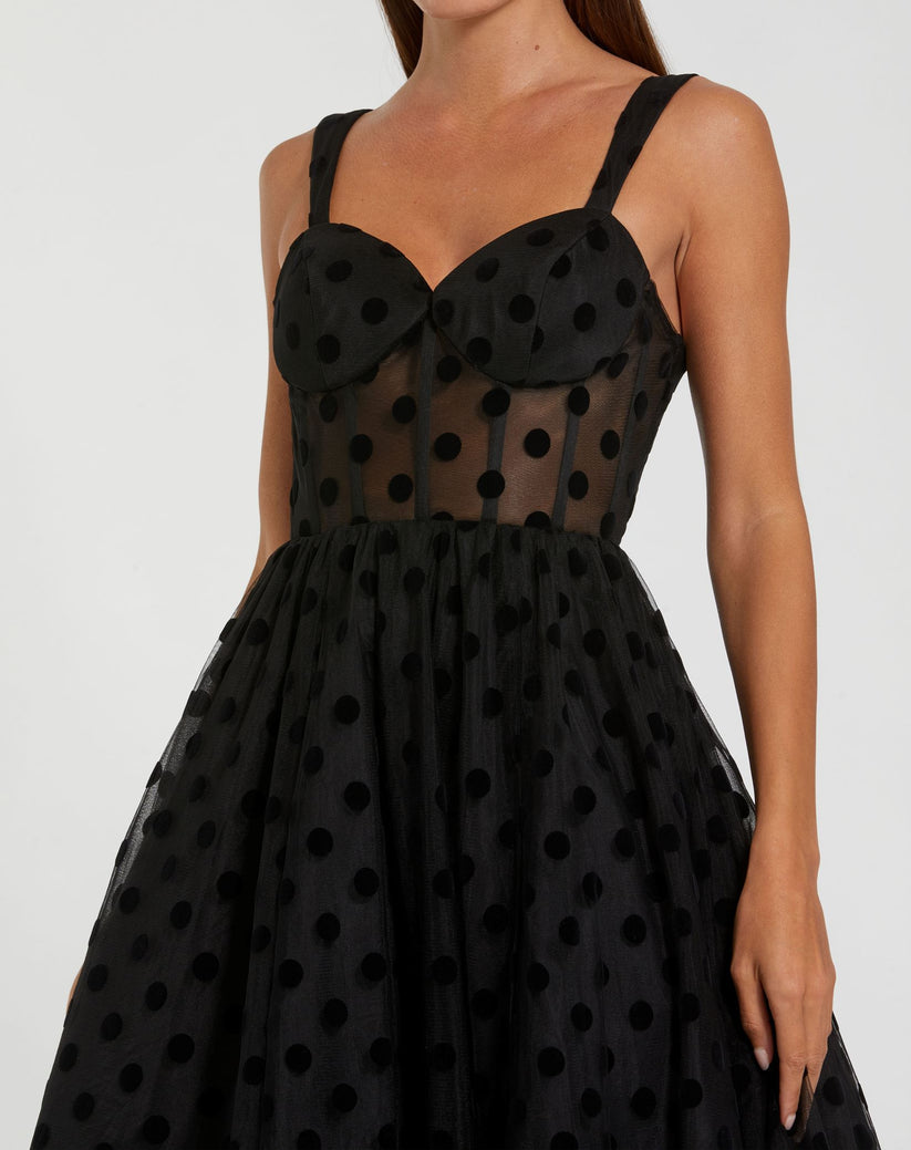 Mac Duggal 27539 A Line Polka Dot Formal Tea Length Dress