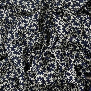 Navy Blue Woven Chanderi Printed Cotton Saree With Floral Jaal