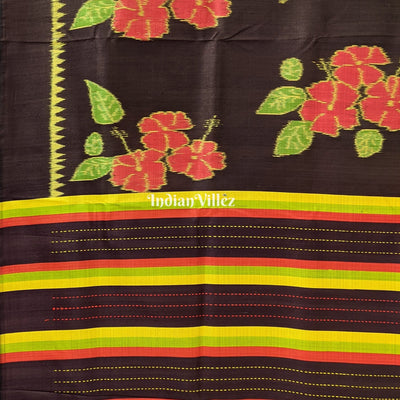 Chocolate Brown Floral Theme Contemporary Silk Saree