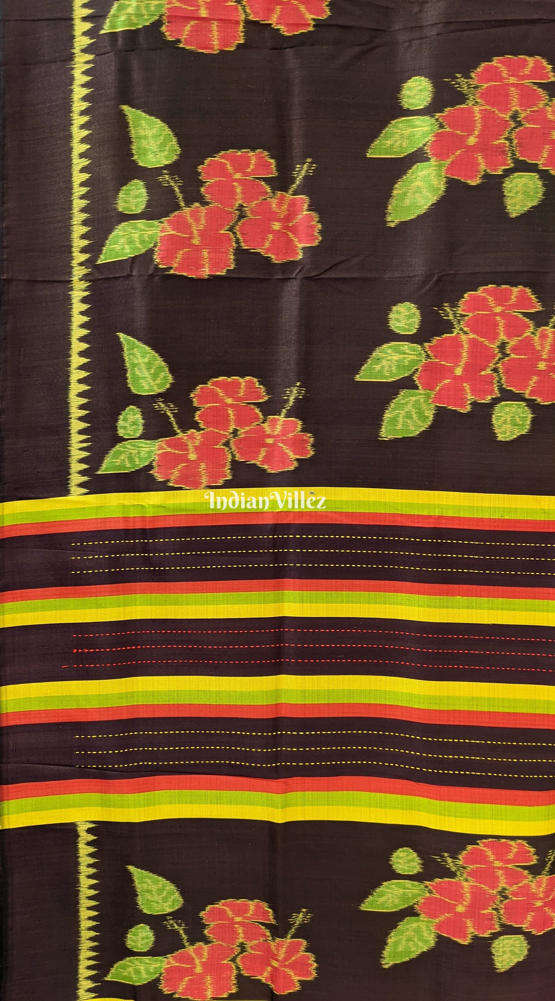 Chocolate Brown Floral Theme Contemporary Silk Saree