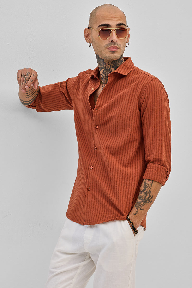 Rust Stripes Slim Fit Shirt