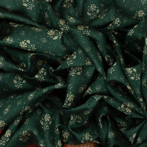 Dark Green Tussar Silk Saree Is Printed With Floral Motifs
