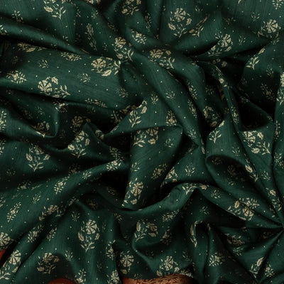 Dark Green Tussar Silk Saree Is Printed With Floral Motifs